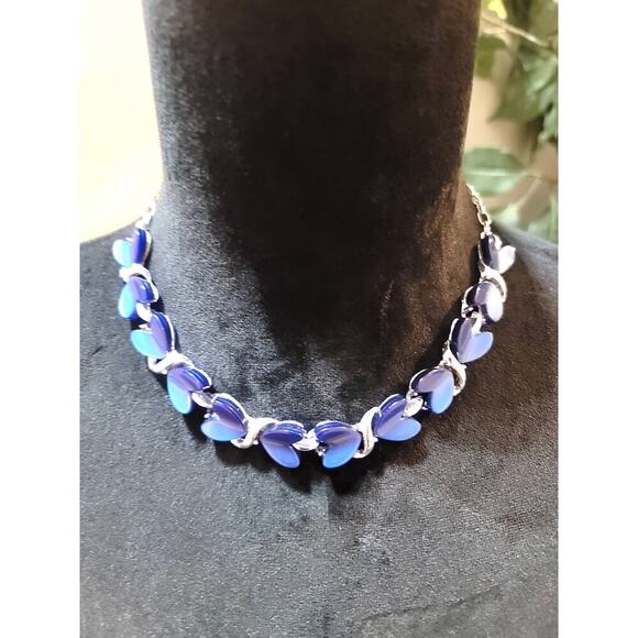 Women's Blue Heart Charm Necklace Hook Clasp Silver Chain Fashion Jewelry - Picture 2 of 6